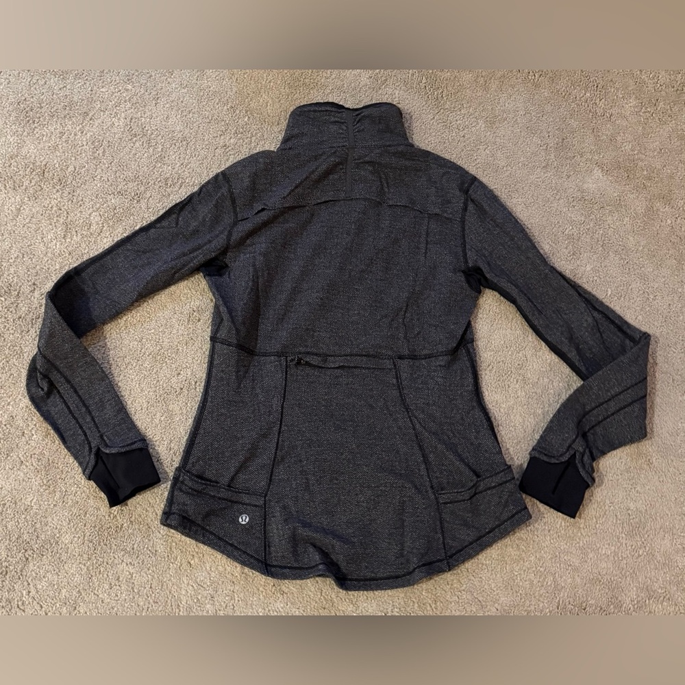 Lululemon Base Runner 1/2 Zip Pullover Jacket Heathered Herringbone Black Sz 10 - Picture 11 of 13